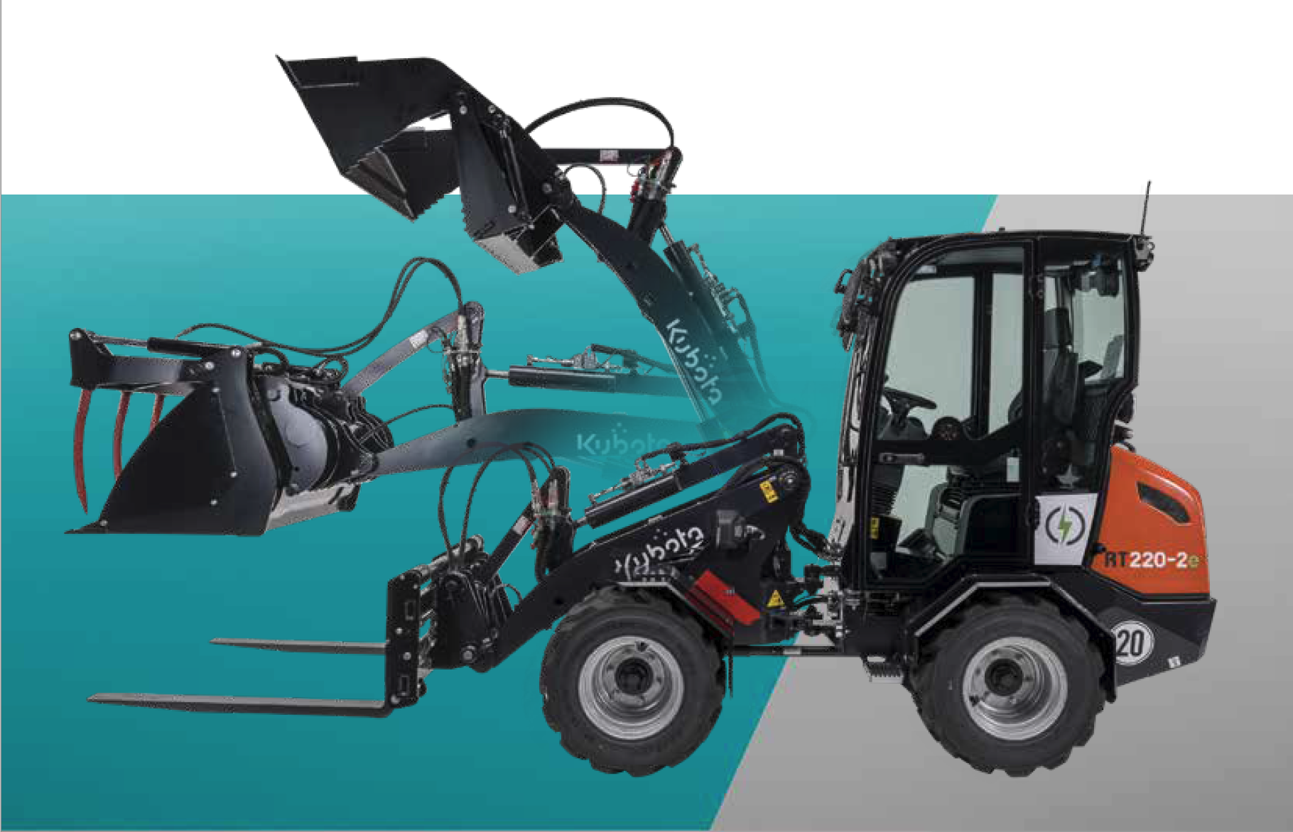 The loader arm’s hydraulic quick hitch is compatible with a host of attachment options.